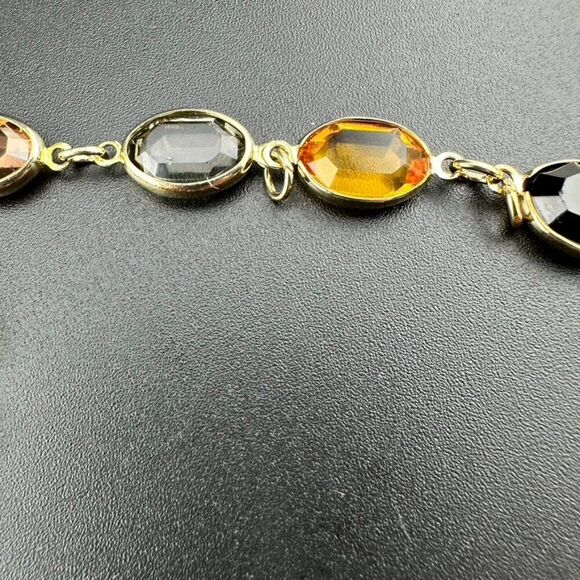 Multi color Gold Tone Bevel set Glass Crystal Station Necklace - Picture 6 of 6